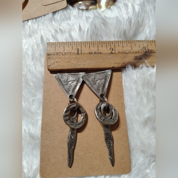 Vintage 90s Silver Geometric Dangle Earrings/SilverTone/ See Info - Picture 3 of 4